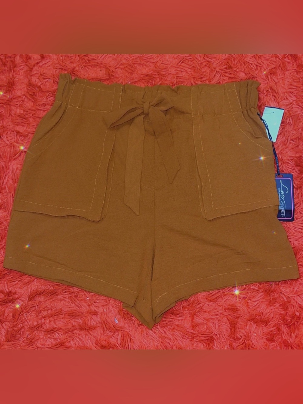 High-Waist Paperbag Tie-Front Women's Shorts - Brown